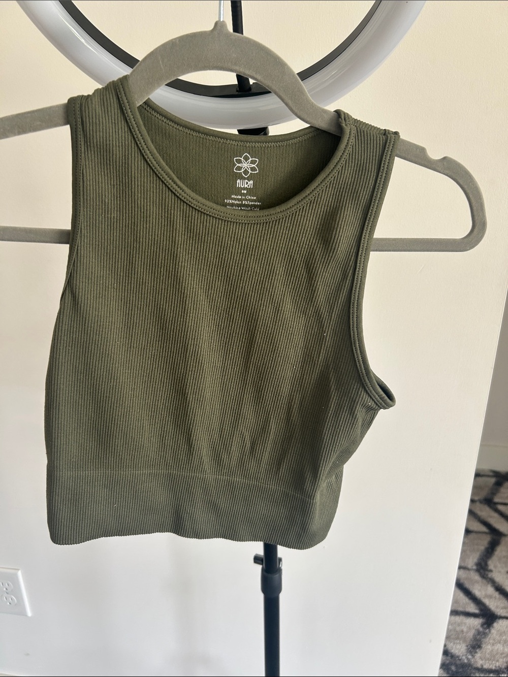 Aura Olive Green Ribbed Crop Tank